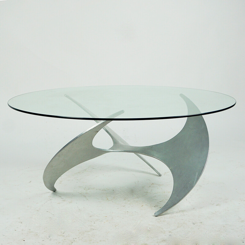 Vintage German aluminum and glass coffee table by Knut Hesterberg for Ronald Schmitt, 1960s