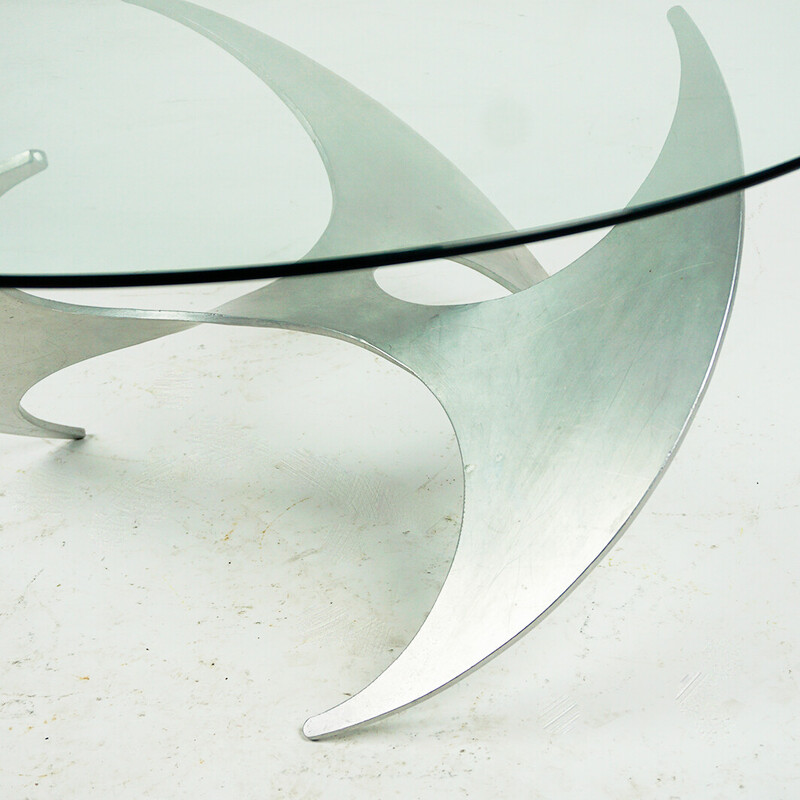 Vintage German aluminum and glass coffee table by Knut Hesterberg for Ronald Schmitt, 1960s