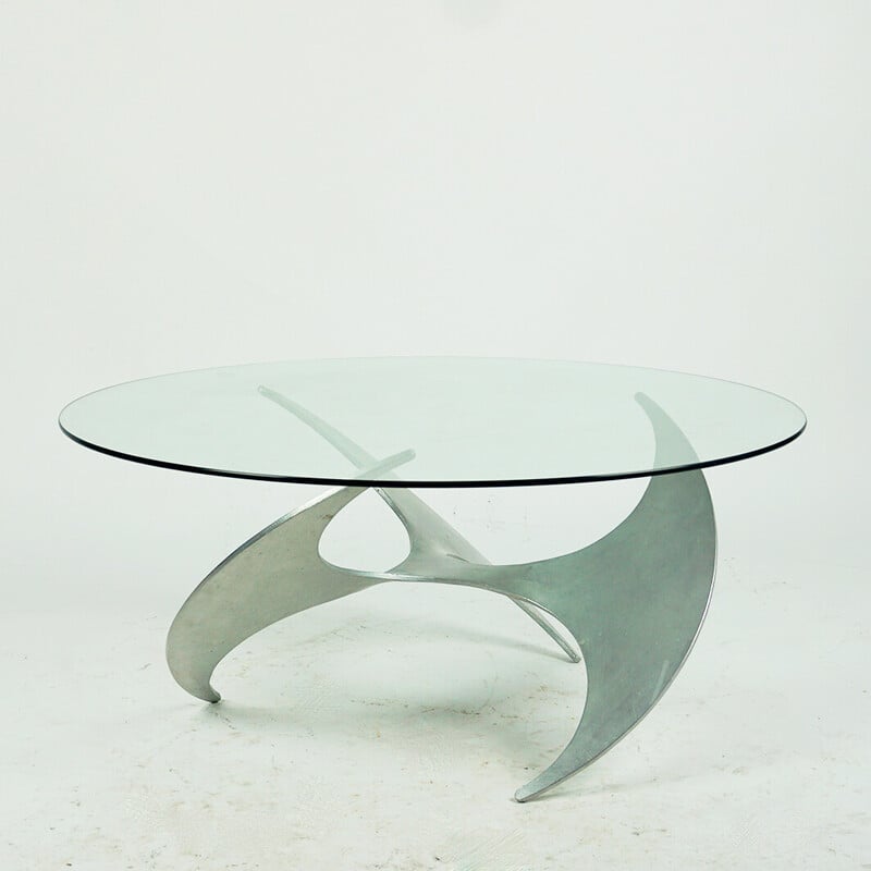 Table basse allemande vintage en aluminium et verre par Knut Hesterberg pour Ronald Schmitt, 1960