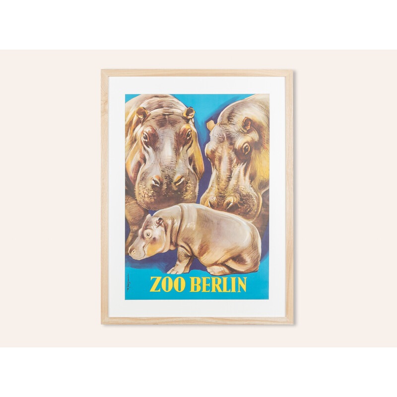 Affiche vintage du zoo de Berlin, 1950