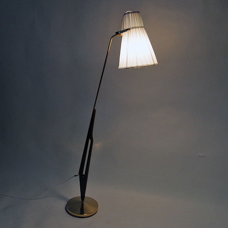 Swedish vintage brass and teak floor lamp by Hans Bergström for Asea, 1950s