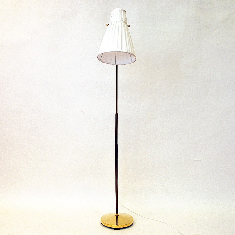 Zweedse vintage vloerlamp van messing en teakhout van Hans Bergström voor Asea, jaren 1950