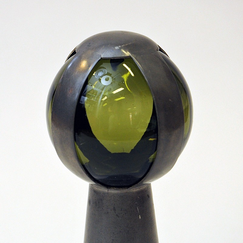Campana de mano vintage de peltre y cristal de Gunnar Havstad, Noruega años 50