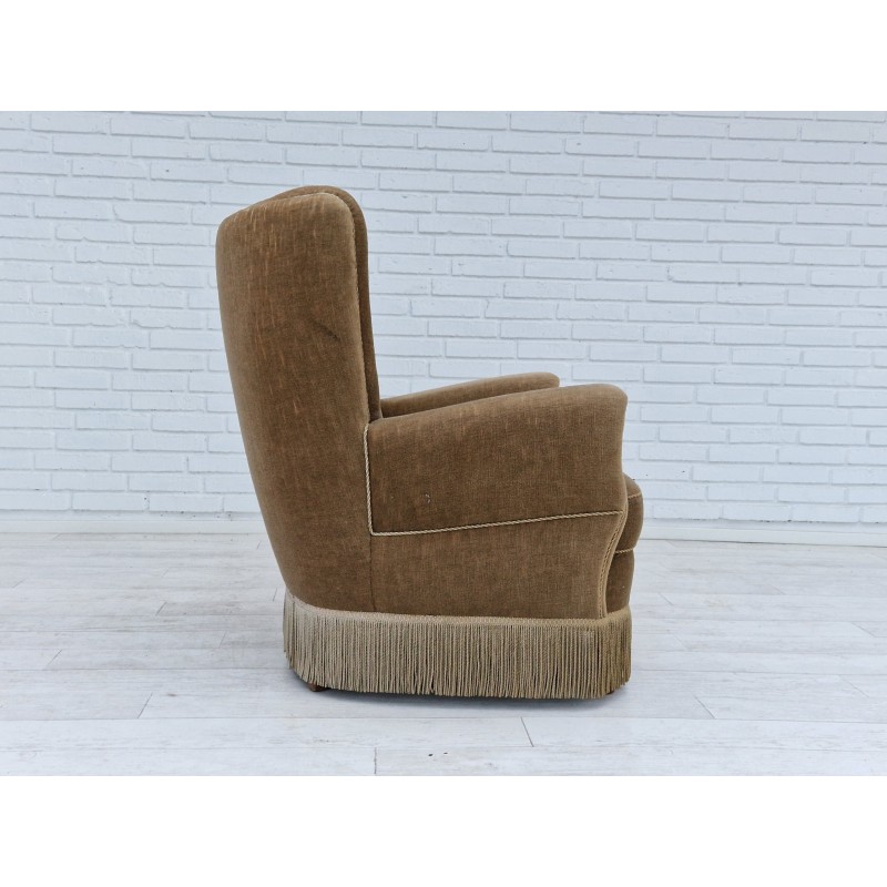 Fauteuil danois vintage en velours et bois de hêtre, 1970