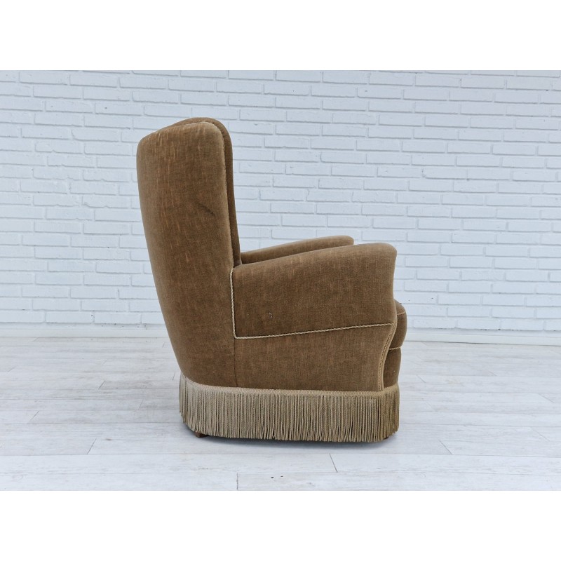 Vintage Danish armchair in velvet and beech wood, 1970s