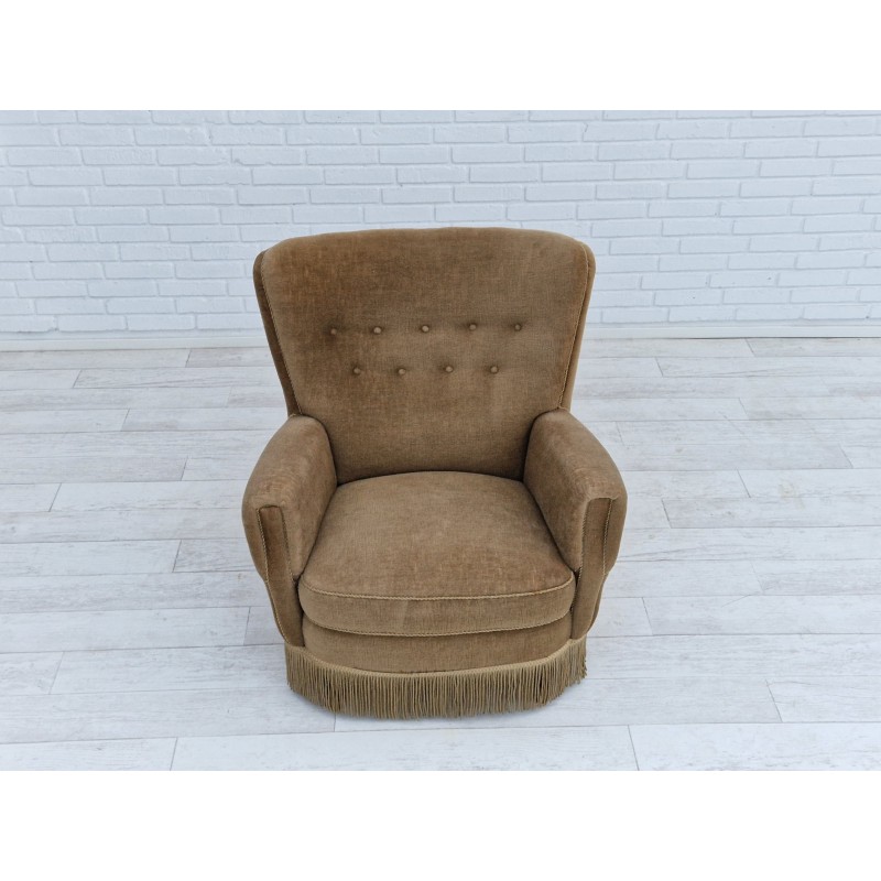 Fauteuil danois vintage en velours et bois de hêtre, 1970