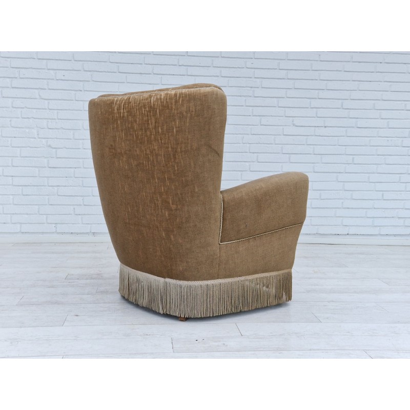 Cadeira de braços dinamarquesa Vintage em madeira de veludo e faia, década de 1970