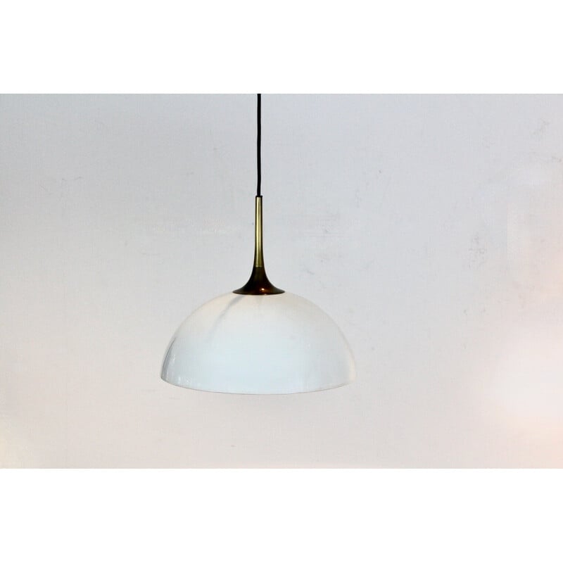Pair of vintage brass and white-opal glass pendant lamps by Florian Schulz, Germany