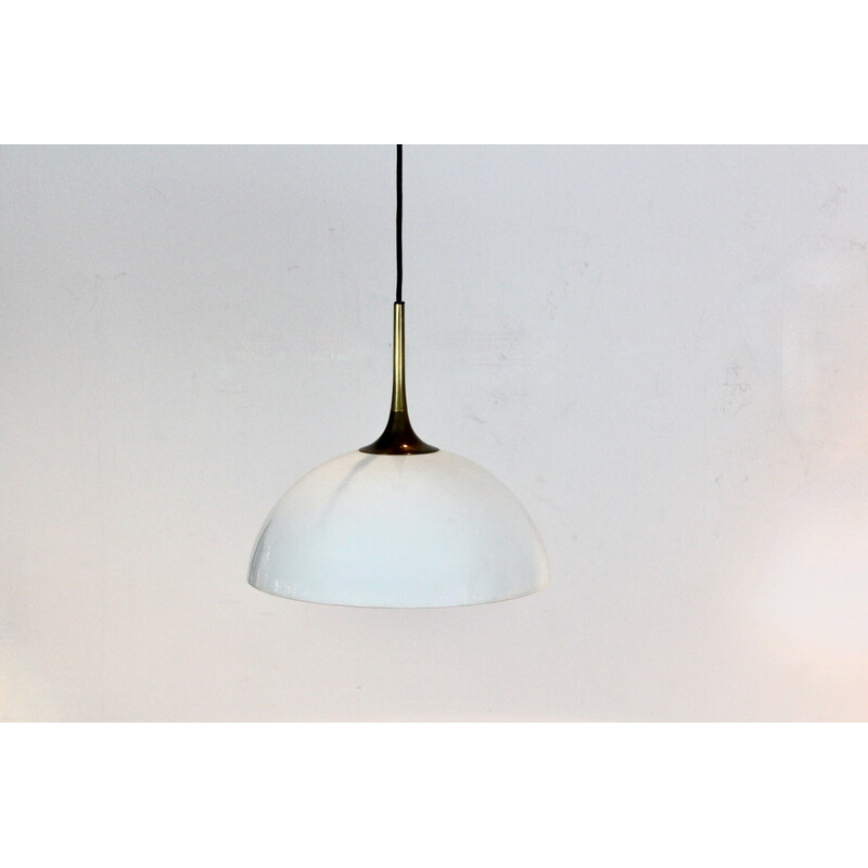 Pair of vintage brass and white-opal glass pendant lamps by Florian Schulz, Germany