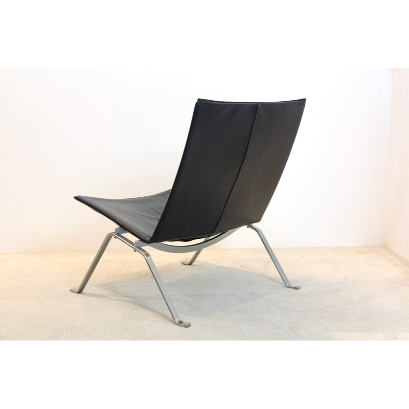 Cadeirão em couro preto Vintage Pk22 de Poul Kjærholm para Fritz Hansen, Dinamarca 1993