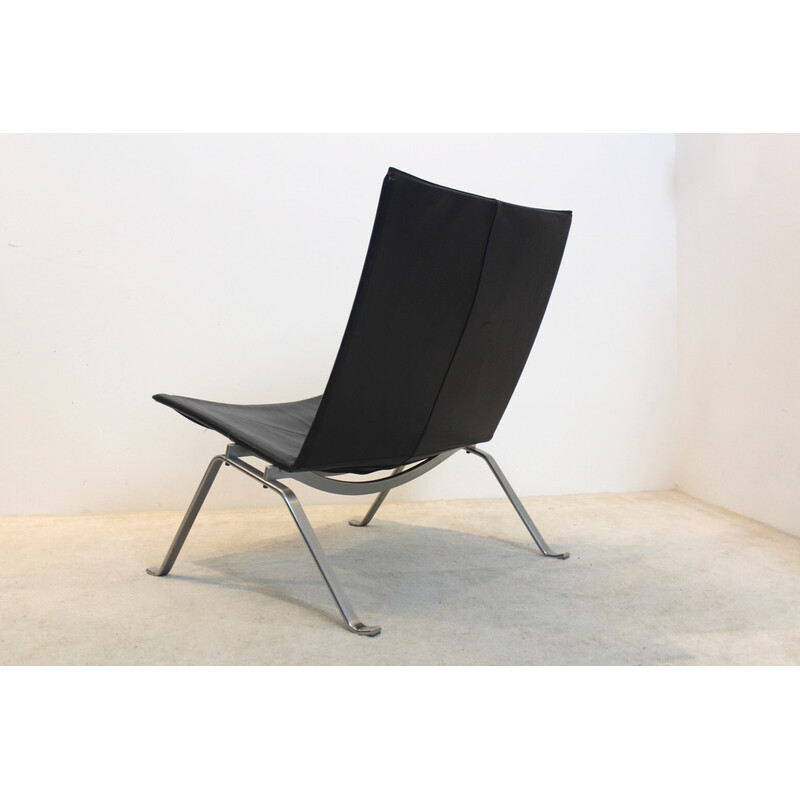 Cadeirão em couro preto Vintage Pk22 de Poul Kjærholm para Fritz Hansen, Dinamarca 1993