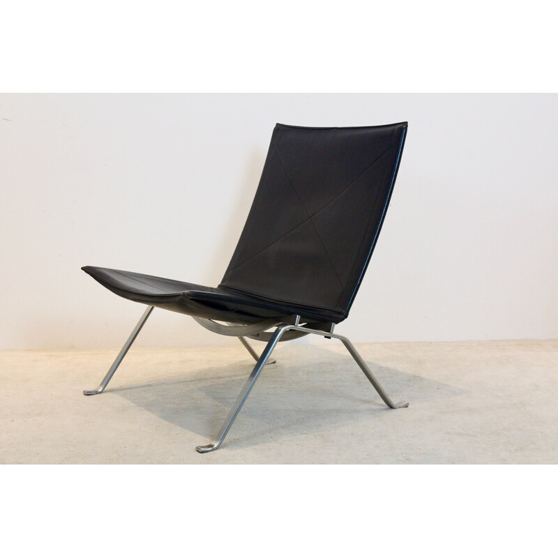 Cadeirão em couro preto Vintage Pk22 de Poul Kjærholm para Fritz Hansen, Dinamarca 1993