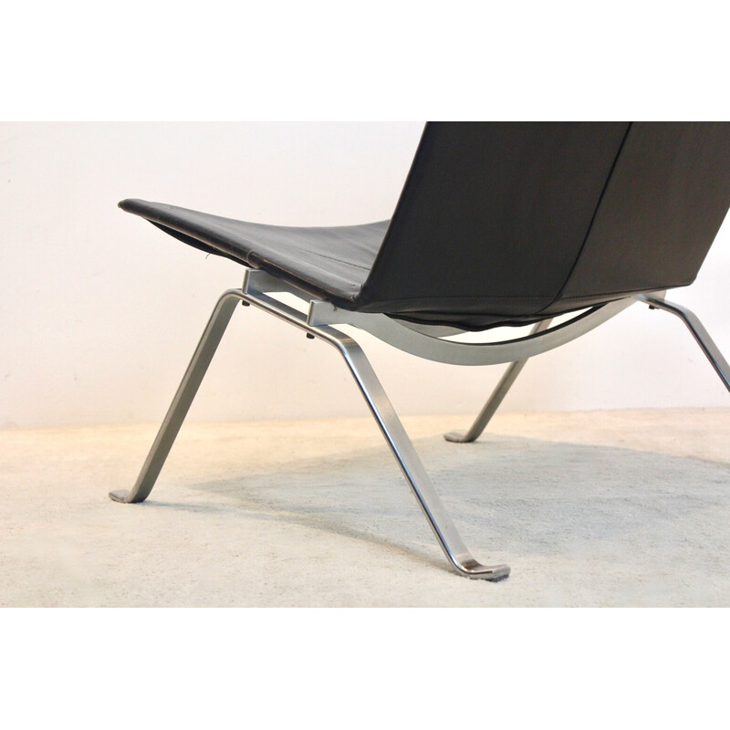 Cadeirão em couro preto Vintage Pk22 de Poul Kjærholm para Fritz Hansen, Dinamarca 1993