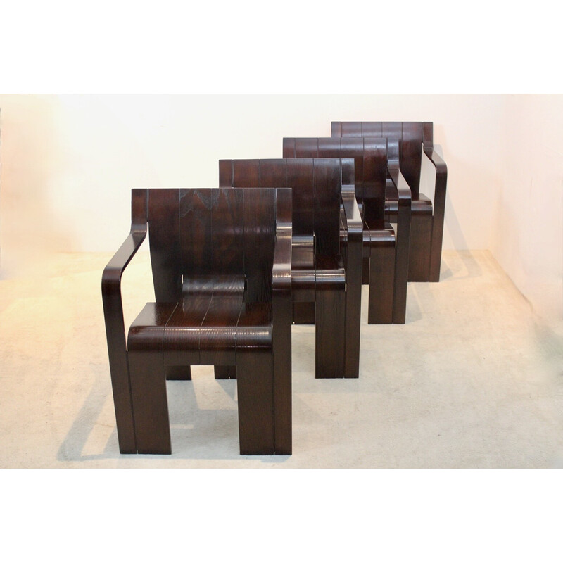 Conjunto de 4 cadeiras de jantar vintage "Strip" com apoios de braços por Gijs Bakker para Castelijn, 1974