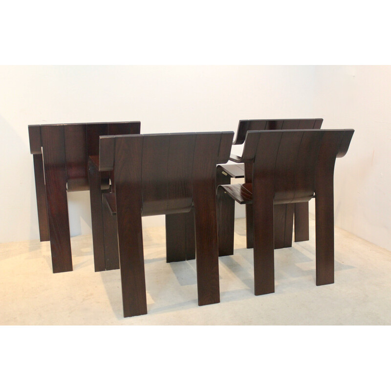 Set of 4 vintage "Strip" dining chairs with armrests by Gijs Bakker for Castelijn, 1974