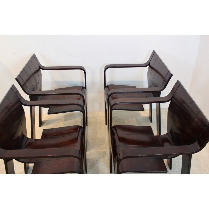 Set of 4 vintage "Strip" dining chairs with armrests by Gijs Bakker for Castelijn, 1974