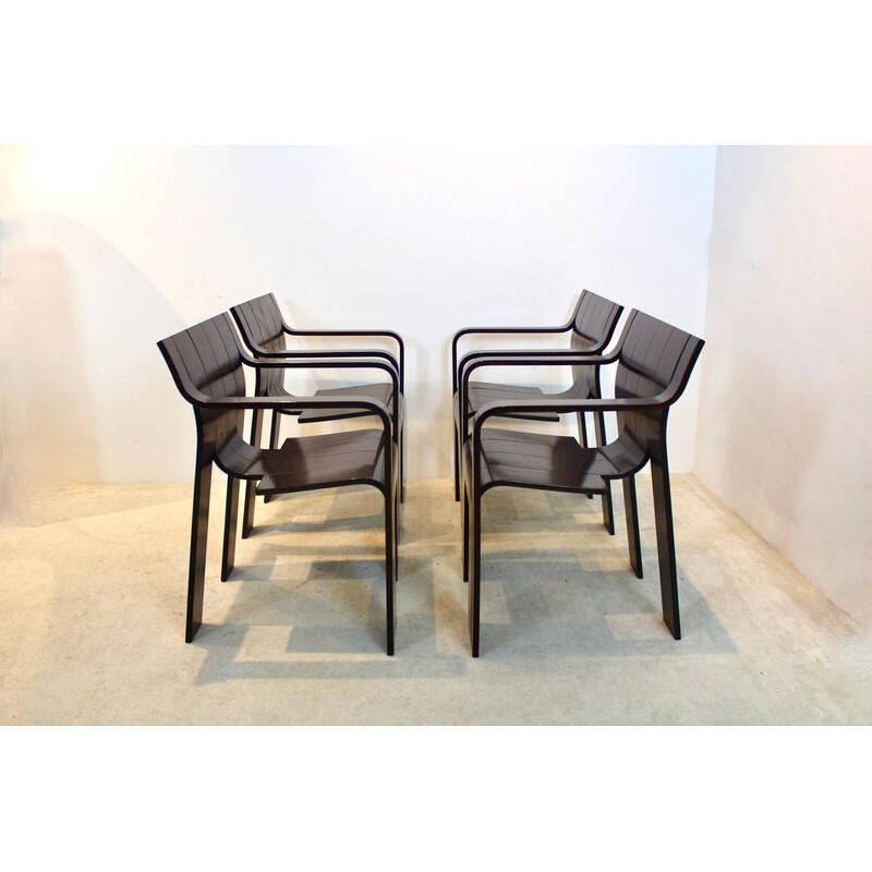 Set of 4 vintage "Strip" dining chairs with armrests by Gijs Bakker for Castelijn, 1974
