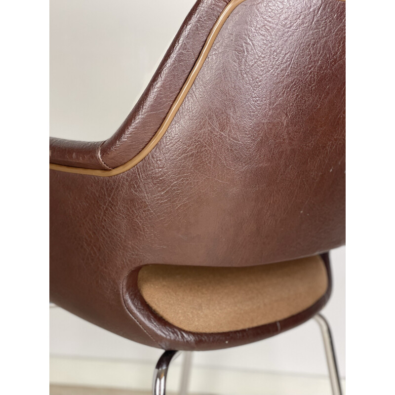 Vintage Kilta armchair in leather and brown fabric by Olli Mannermaa, 1960
