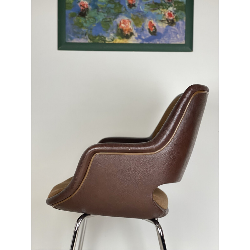 Vintage Kilta armchair in leather and brown fabric by Olli Mannermaa, 1960