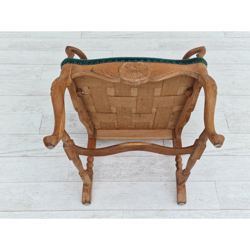 Pareja de sillones daneses vintage en madera de roble y terciopelo verde, años 60