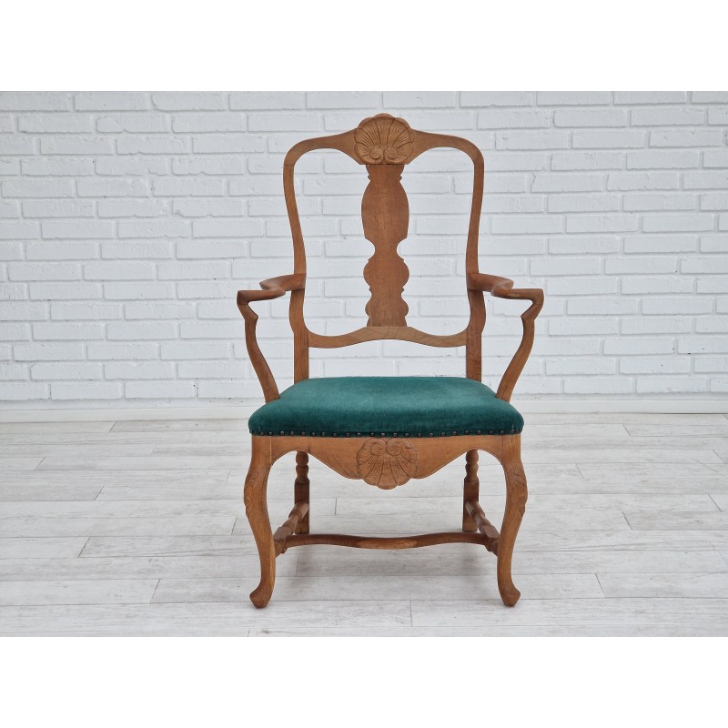 Pair of vintage Danish armchairs in oak wood and green velour, 1960s