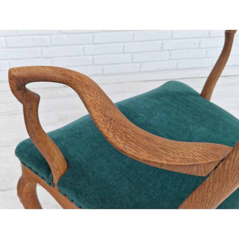 Pareja de sillones daneses vintage en madera de roble y terciopelo verde, años 60