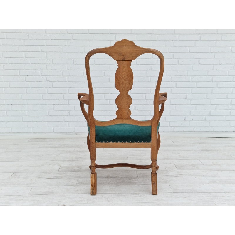 Pareja de sillones daneses vintage en madera de roble y terciopelo verde, años 60