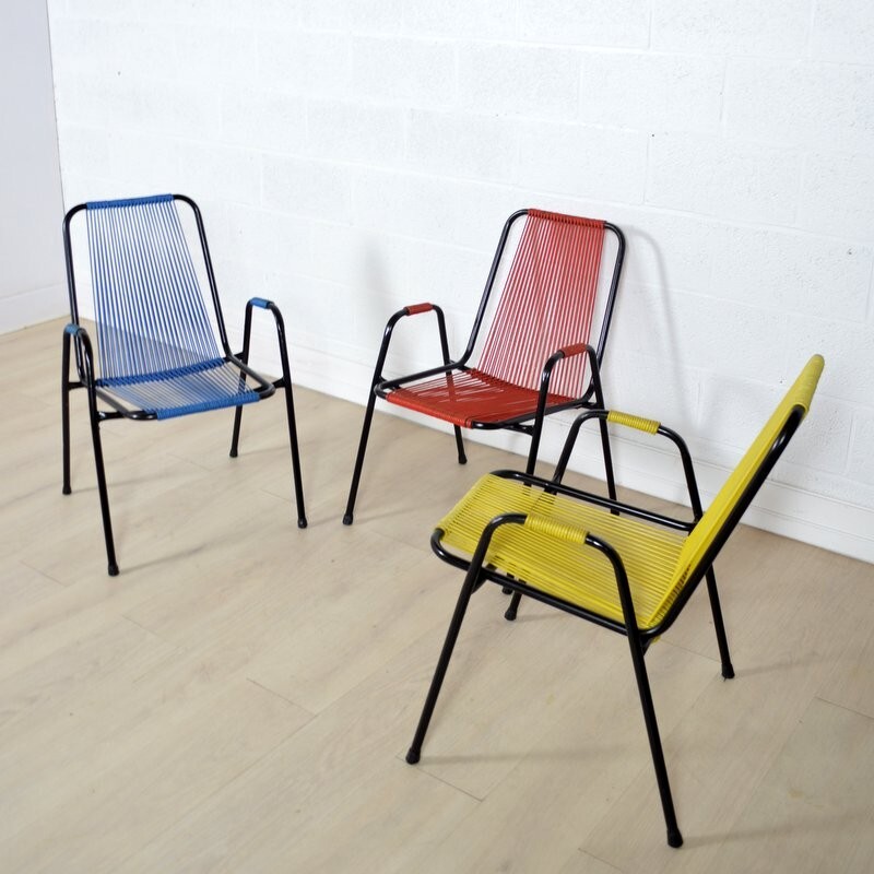 Metal and scoubidou chair - 1950s