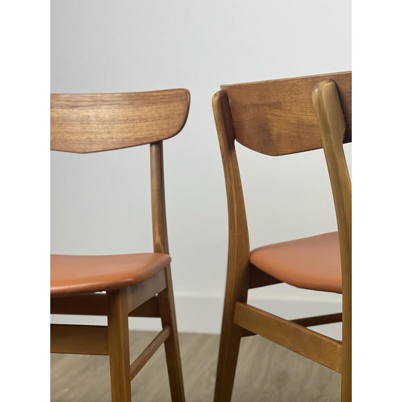 Lot de 4 chaises vintage Farstrup danoises en teck et simili cuir