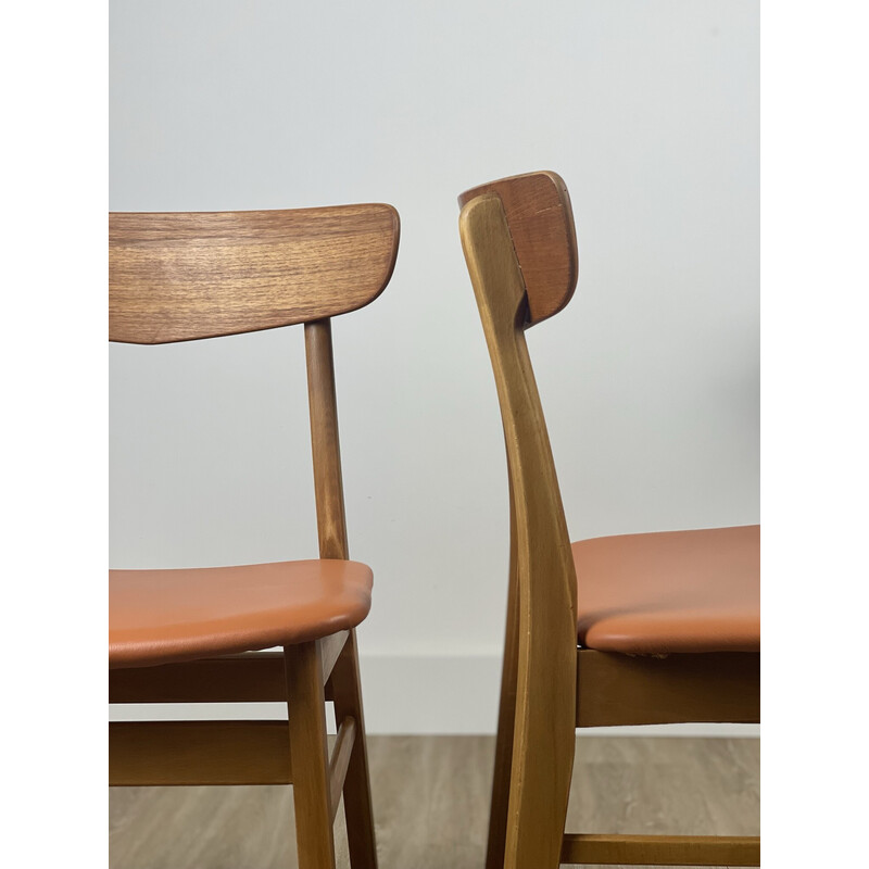 Set van 4 vintage Farstrup stoelen van teakhout en kunstleer