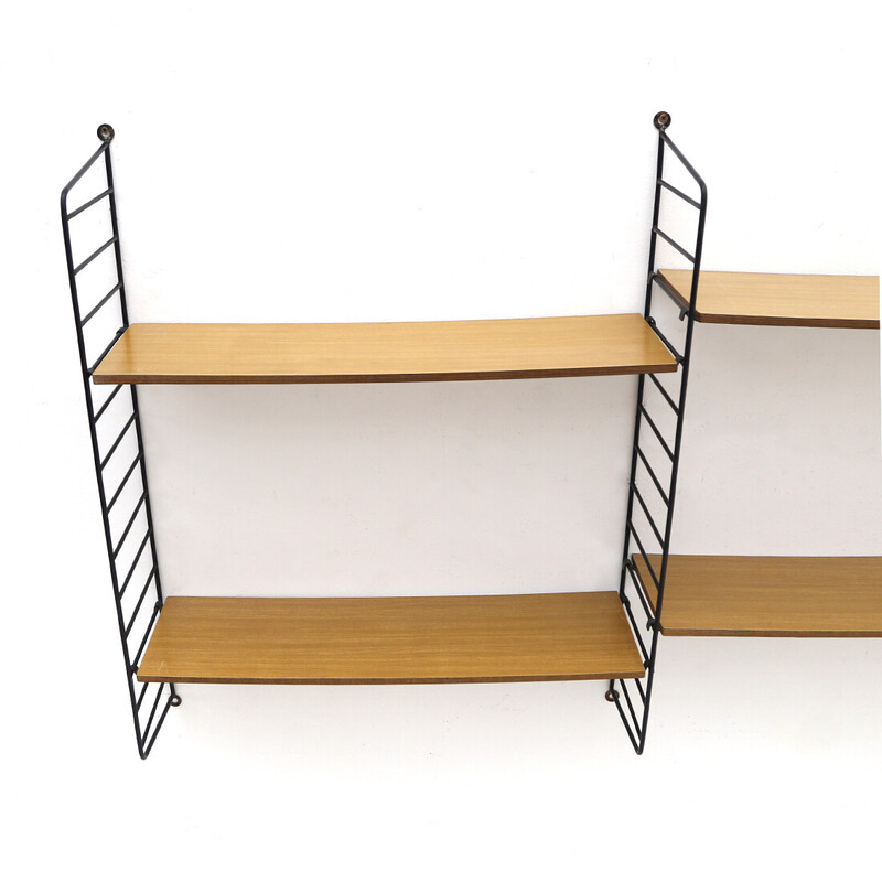 Vintage wooden wall shelving unit, 1950s