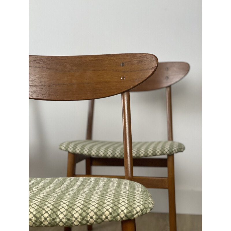 Juego de 4 sillas vintage Farstrup 210 de teca con asiento de tela