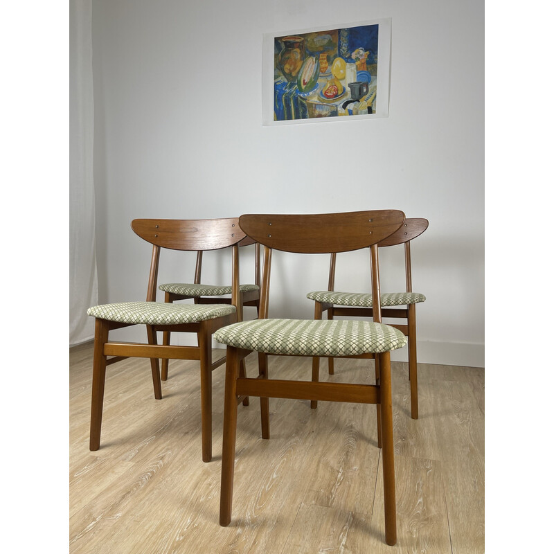Set van 4 vintage Farstrup 210 teakhouten stoelen met stoffen zitting