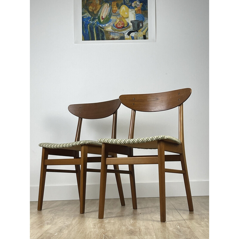 Set of 4 vintage Farstrup 210 teak chairs with fabric seat