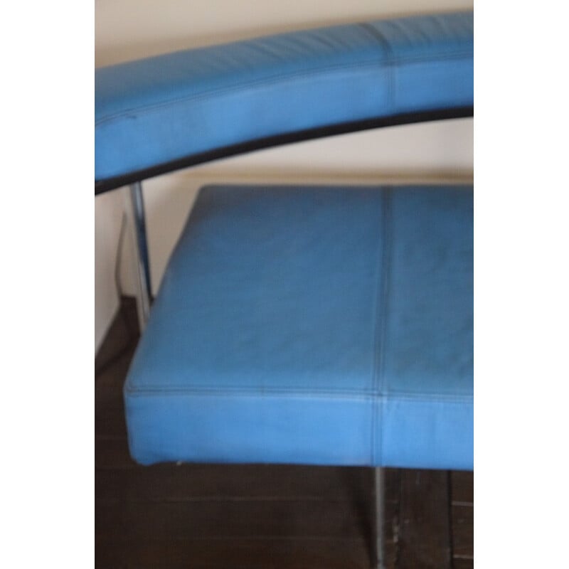 Sofá vintage de cuero azul, 1970-1980