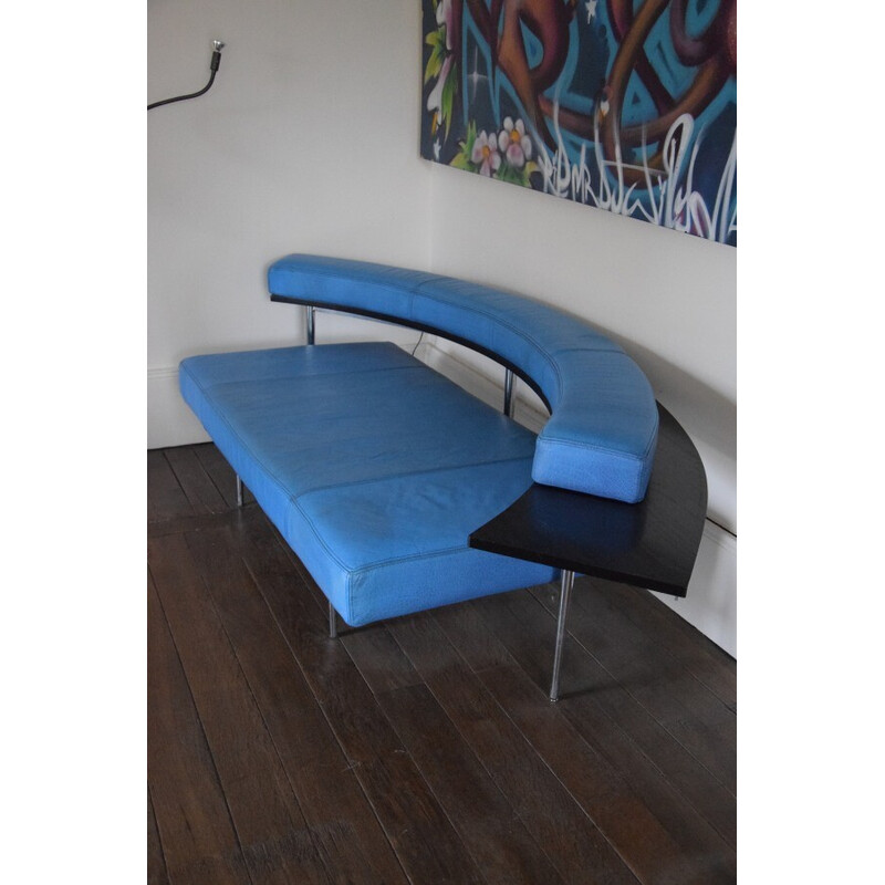 Canapé vintage en cuir bleu, 1970-1980
