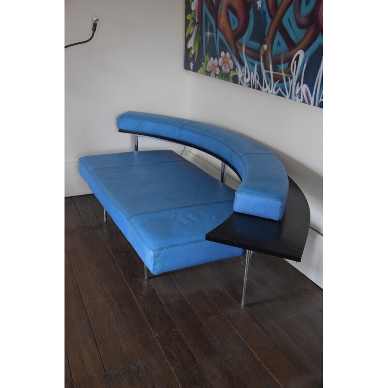 Vintage-Sofa aus blauem Leder, 1970-1980