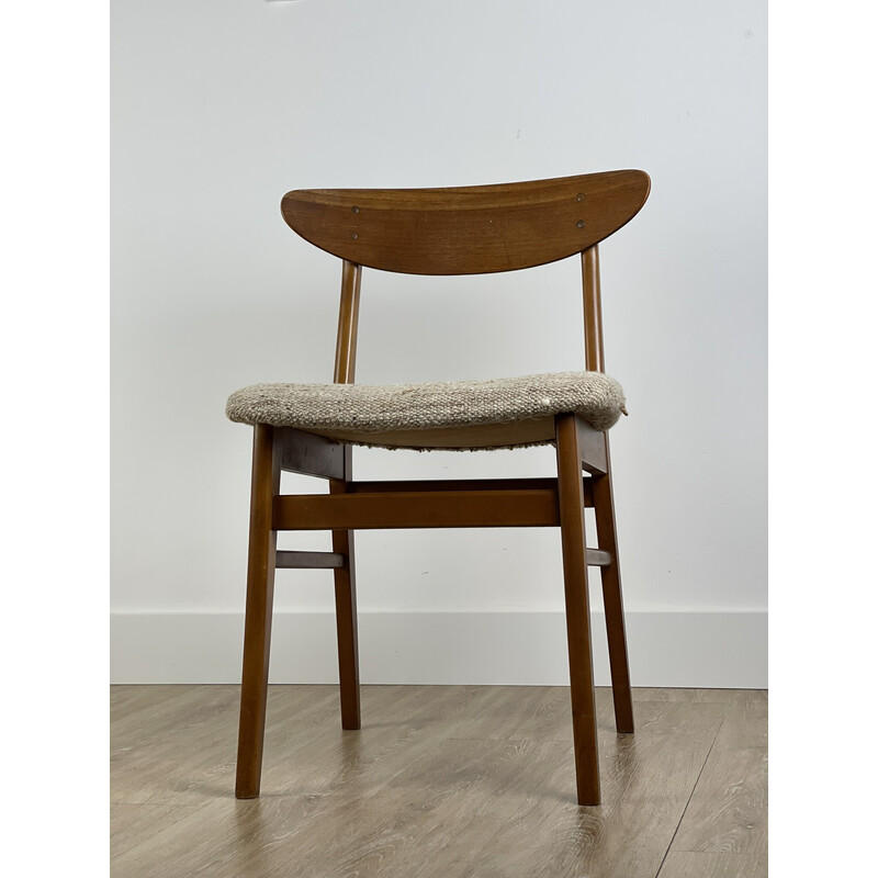 Set of 6 vintage Farstrup 210 teak chairs with beige fabric seat
