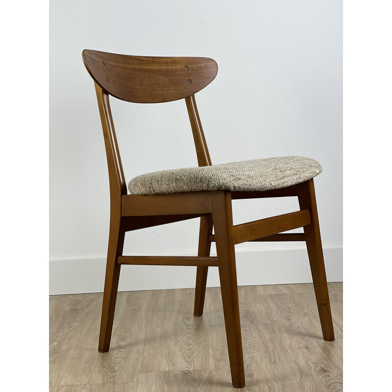 Set of 6 vintage Farstrup 210 teak chairs with beige fabric seat