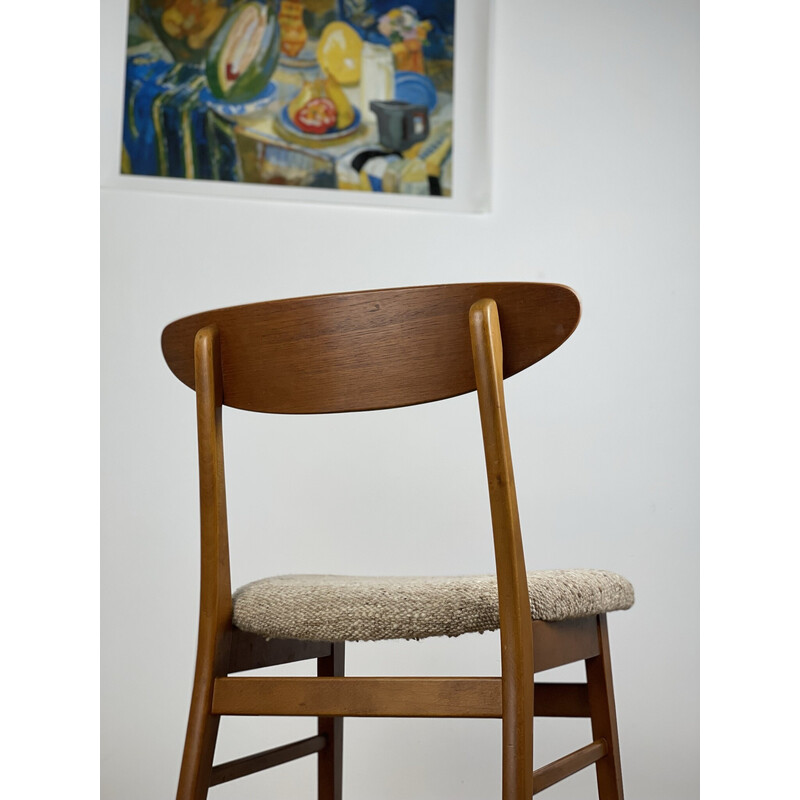 Conjunto de 6 cadeiras de teca Farstrup 210 vintage com assento em tecido bege