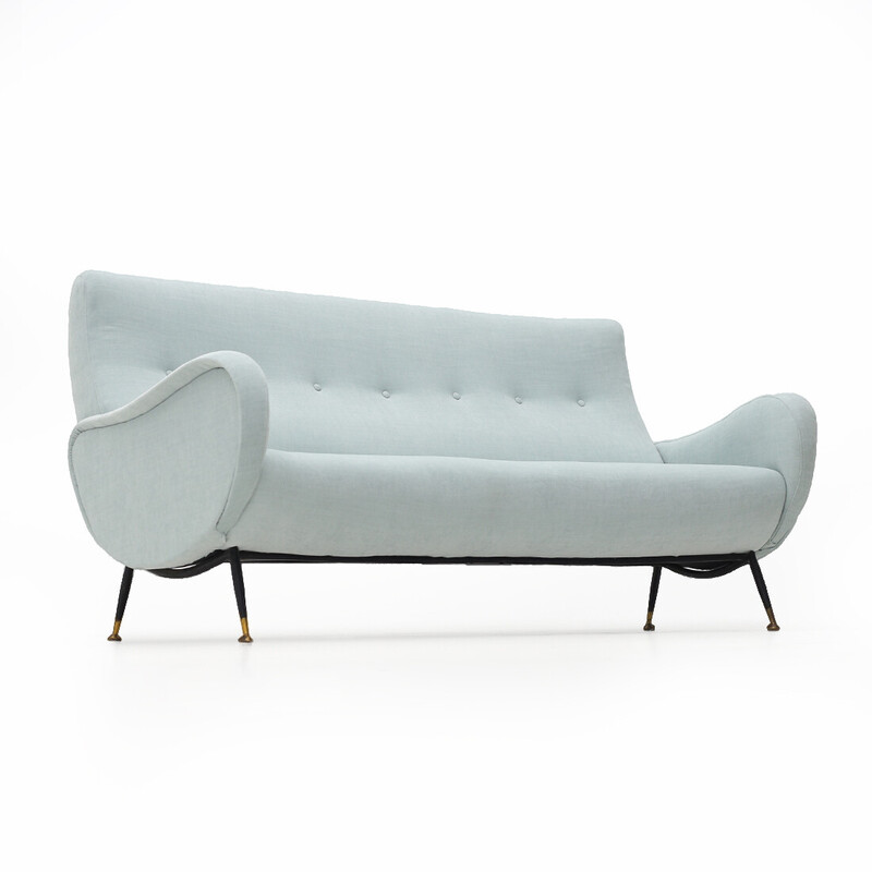 Vintage 3-seater sofa in azure velvet, 1950s