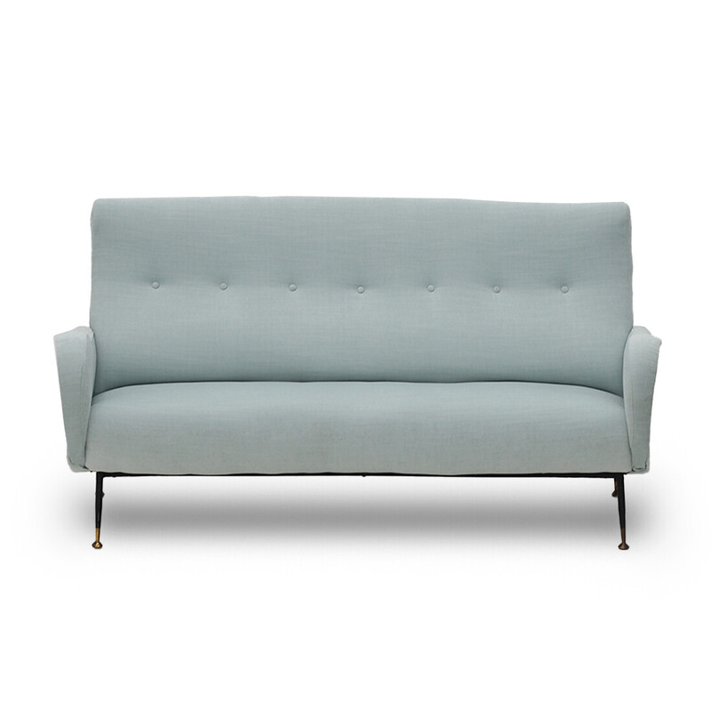 Vintage 3-seater sofa in azure velvet, 1950s