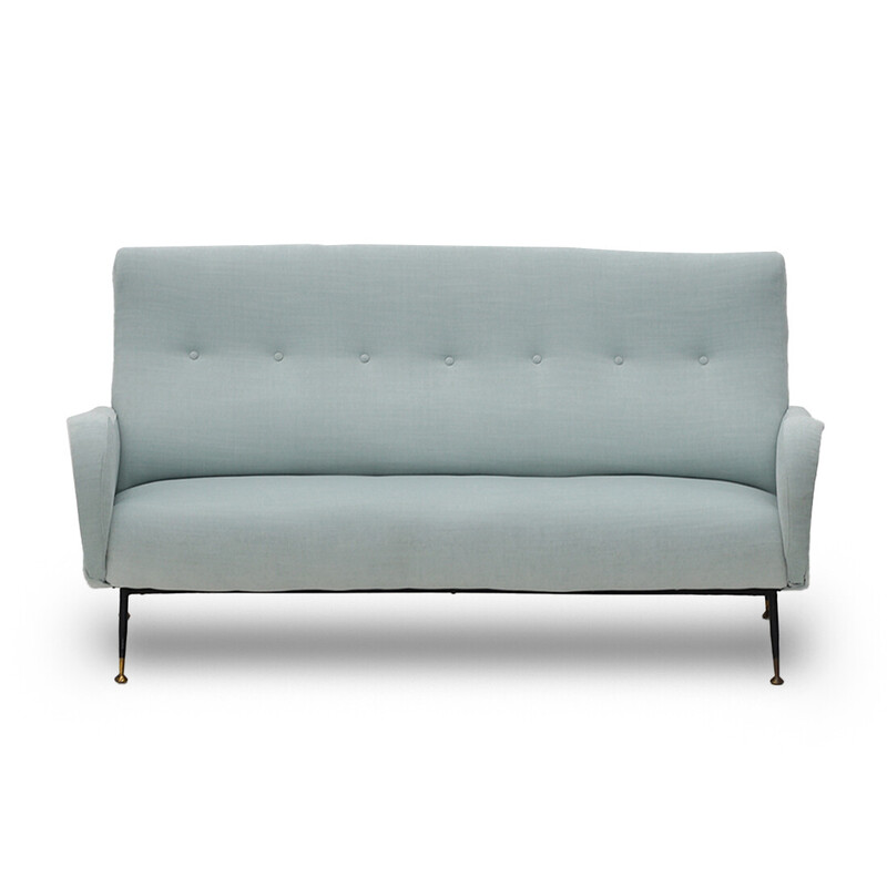 Vintage 3-Sitzer Sofa aus azurblauem Samt, 1950er Jahre