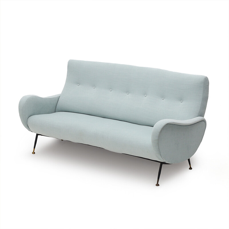 Vintage 3-seater sofa in azure velvet, 1950s