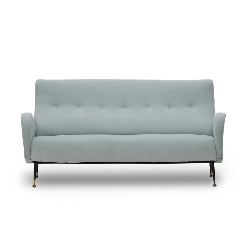 Vintage 3-seater sofa in azure velvet, 1950s