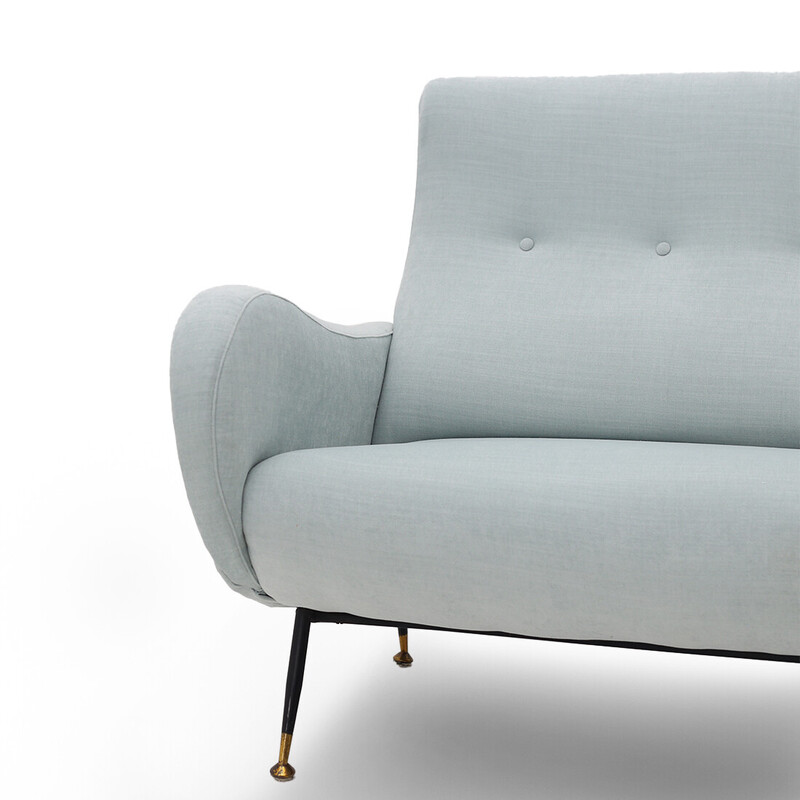 Vintage 3-seater sofa in azure velvet, 1950s