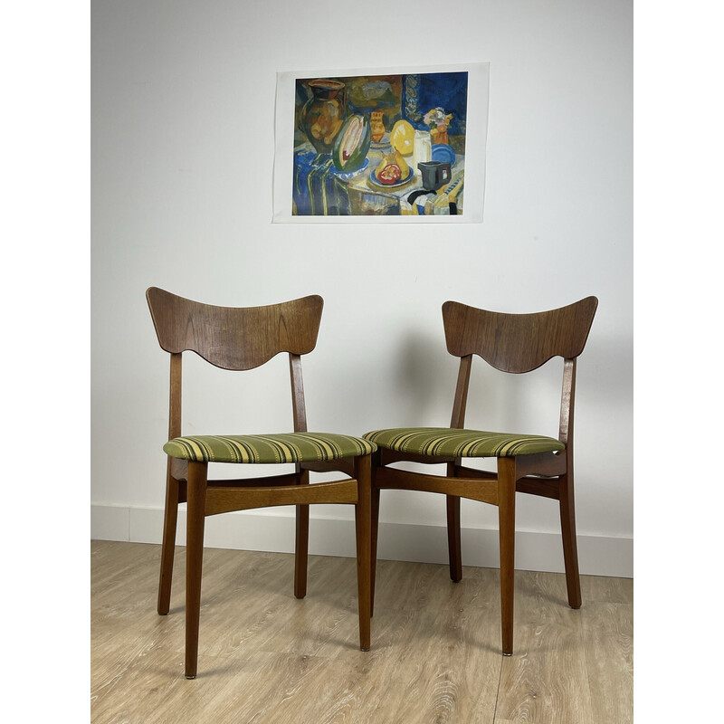 Conjunto de 4 cadeiras de teca vintage e tecido dinamarquês