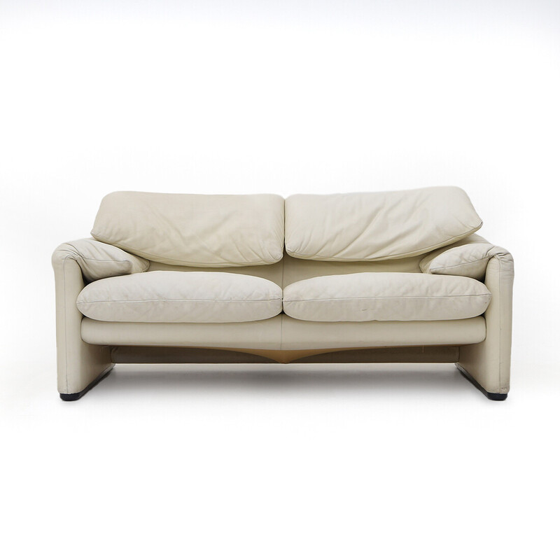 Vintage-Sofa "Maralunga" aus weißem Leder von Vico Magistretti für Cassina, 1970er Jahre