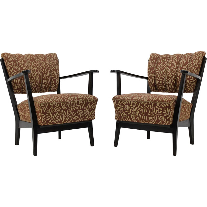 Pair of Czech Armchair with original brown upholstery - 1950s