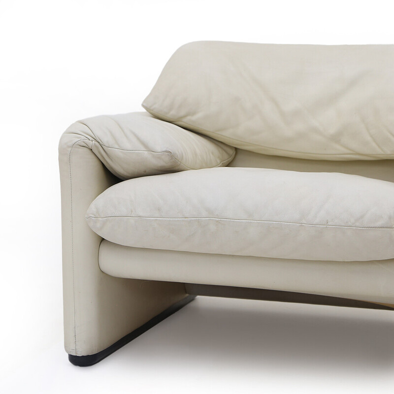 Vintage-Sofa "Maralunga" aus weißem Leder von Vico Magistretti für Cassina, 1970er Jahre